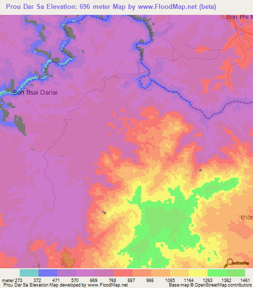 Prou Dar Sa,Vietnam Elevation Map