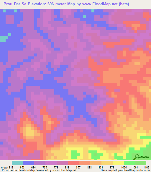 Prou Dar Sa,Vietnam Elevation Map