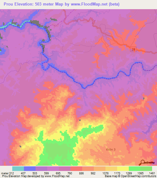 Prou,Vietnam Elevation Map