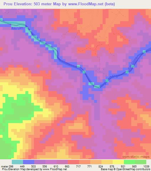 Prou,Vietnam Elevation Map