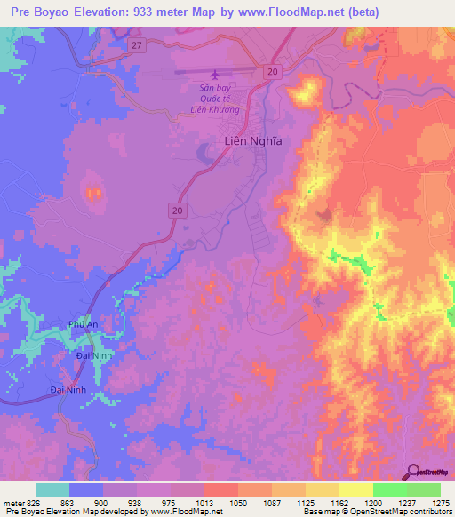 Pre Boyao,Vietnam Elevation Map
