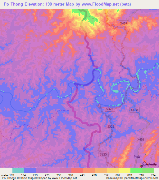 Po Thong,Vietnam Elevation Map