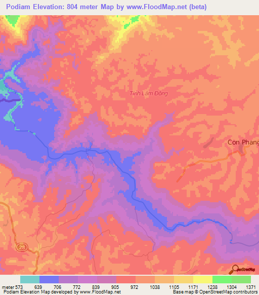 Podiam,Vietnam Elevation Map