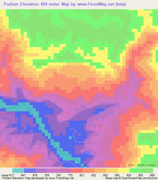 Podiam,Vietnam Elevation Map
