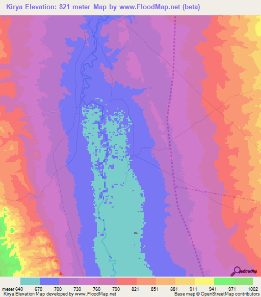 Kirya,Tanzania Elevation Map