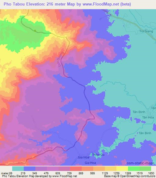 Pho Tabou,Vietnam Elevation Map