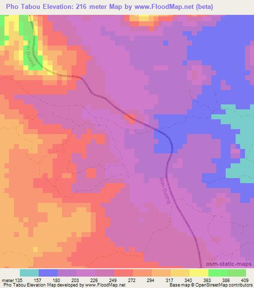 Pho Tabou,Vietnam Elevation Map