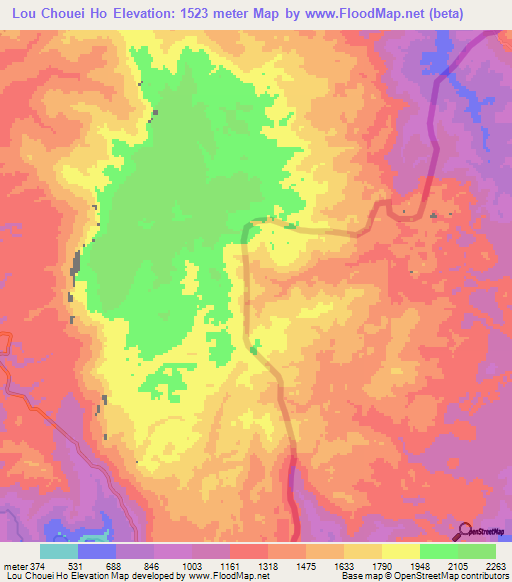 Lou Chouei Ho,Vietnam Elevation Map
