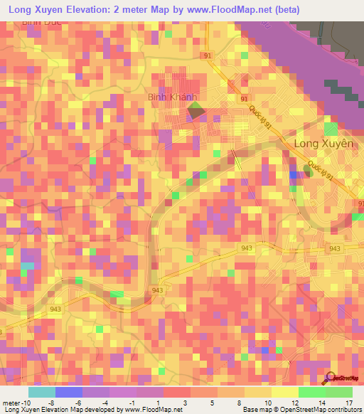 Long Xuyen,Vietnam Elevation Map