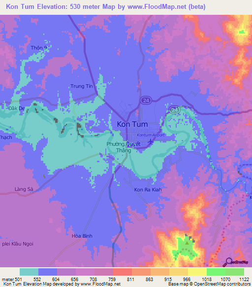 Kon Tum,Vietnam Elevation Map