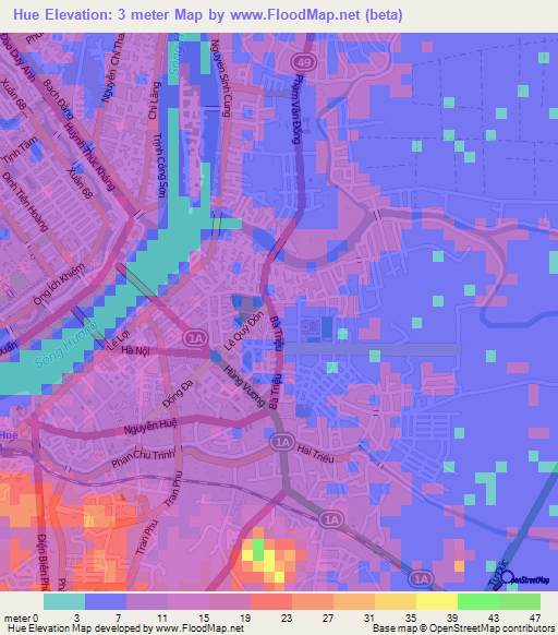 Hue,Vietnam Elevation Map