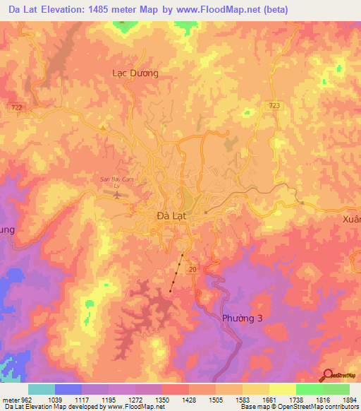 Da Lat,Vietnam Elevation Map