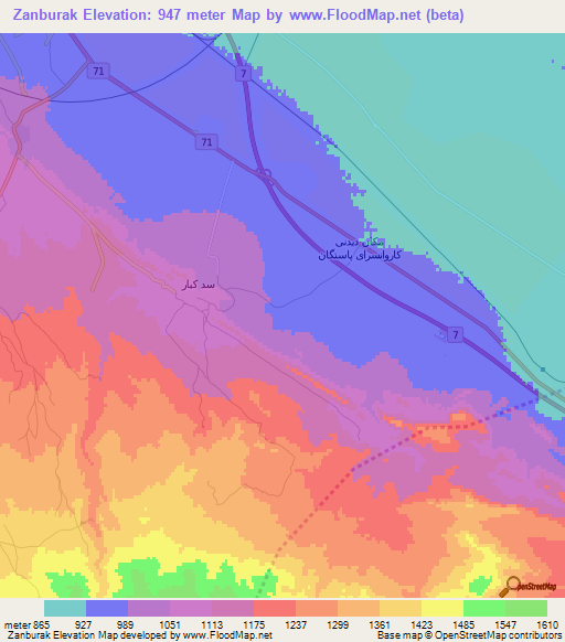 Zanburak,Iran Elevation Map