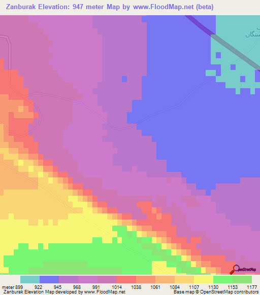 Zanburak,Iran Elevation Map