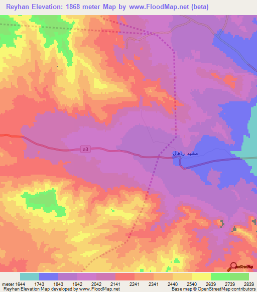 Reyhan,Iran Elevation Map