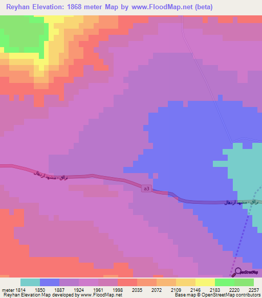 Reyhan,Iran Elevation Map