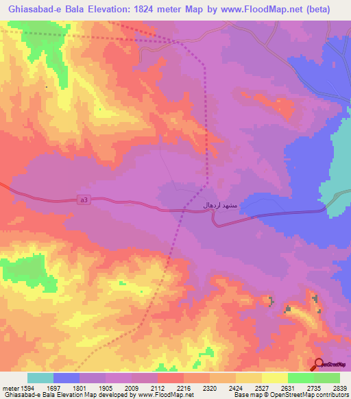Ghiasabad-e Bala,Iran Elevation Map