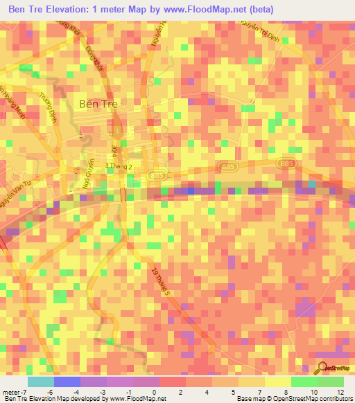 Ben Tre,Vietnam Elevation Map