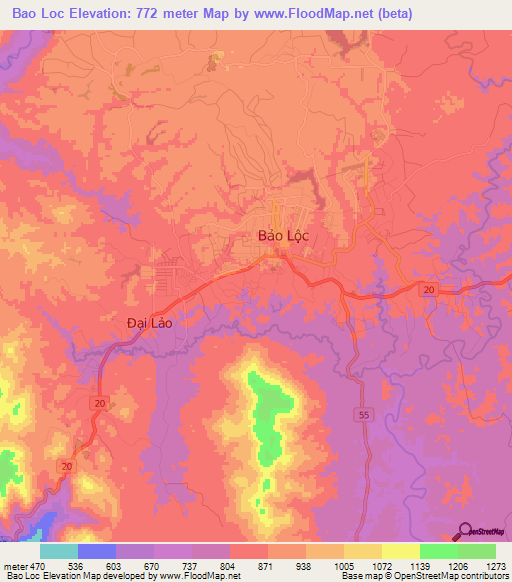 Bao Loc,Vietnam Elevation Map