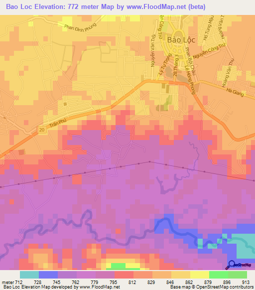 Bao Loc,Vietnam Elevation Map