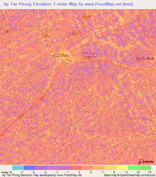 Ap Tan Phong,Vietnam Elevation Map
