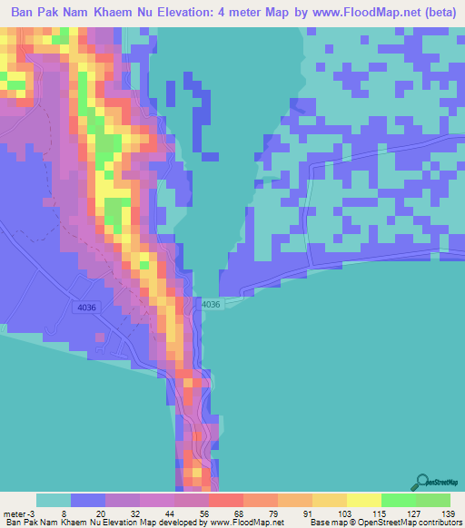 Ban Pak Nam Khaem Nu,Thailand Elevation Map