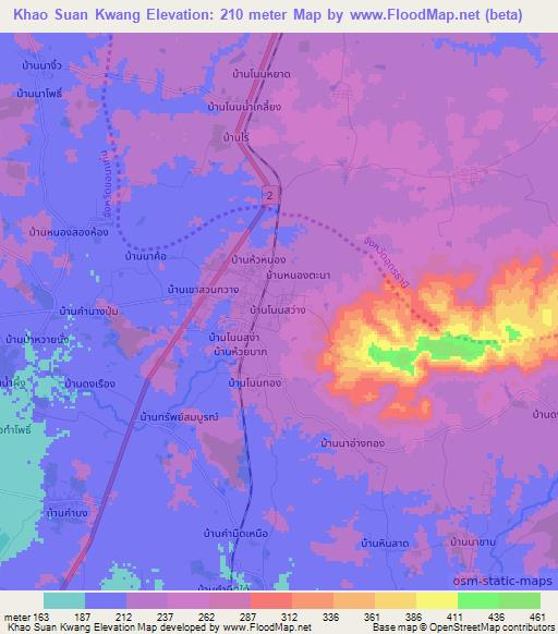 Khao Suan Kwang,Thailand Elevation Map