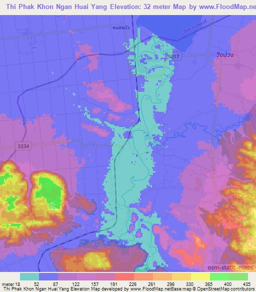 Thi Phak Khon Ngan Huai Yang,Thailand Elevation Map