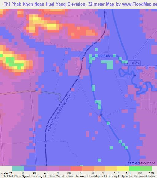 Thi Phak Khon Ngan Huai Yang,Thailand Elevation Map
