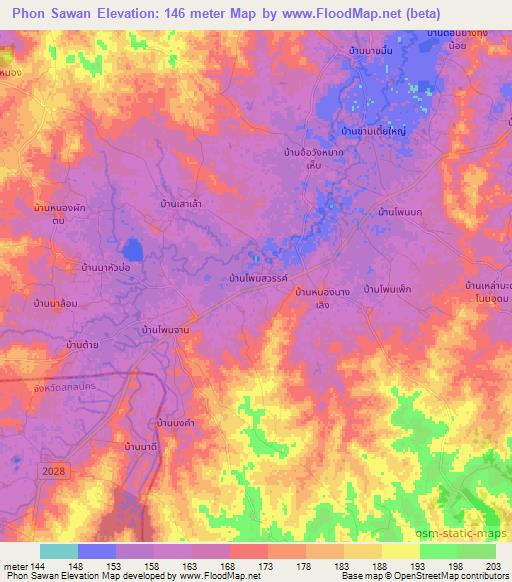 Phon Sawan,Thailand Elevation Map