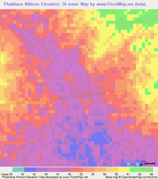 Phatthana Nikhom,Thailand Elevation Map