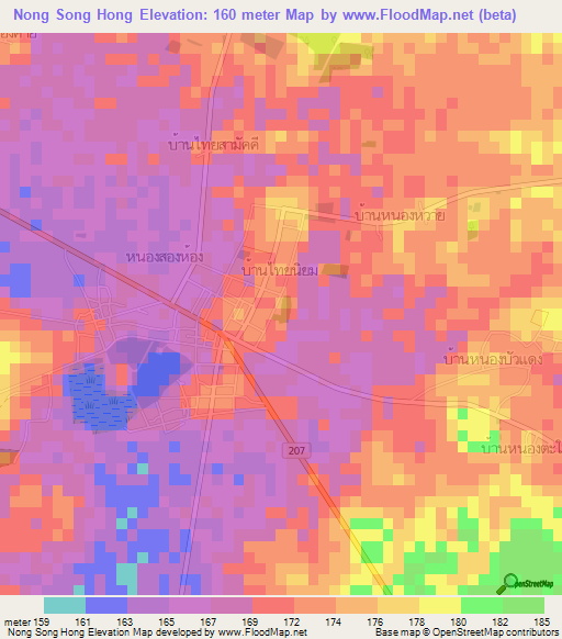 Nong Song Hong,Thailand Elevation Map