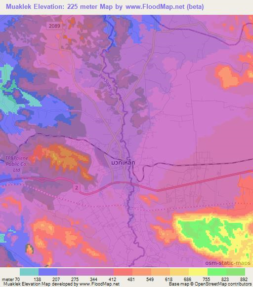 Muaklek,Thailand Elevation Map