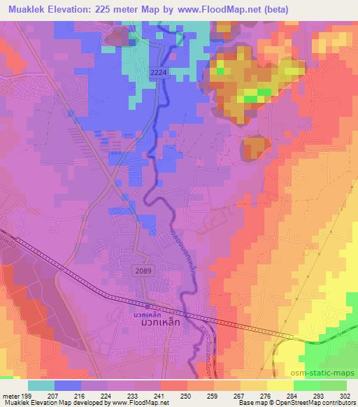 Muaklek,Thailand Elevation Map