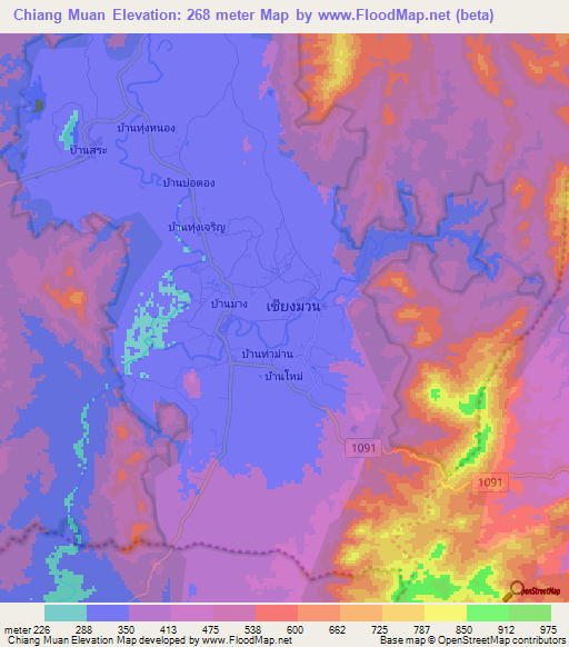 Chiang Muan,Thailand Elevation Map