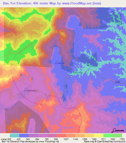 Ban Yot,Thailand Elevation Map