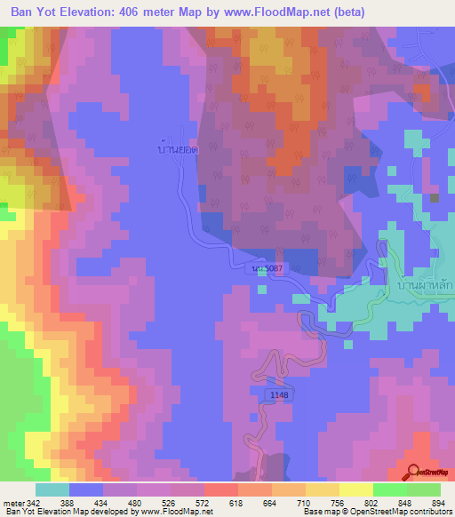 Ban Yot,Thailand Elevation Map