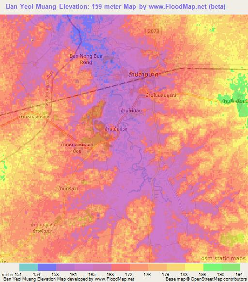 Ban Yeoi Muang,Thailand Elevation Map