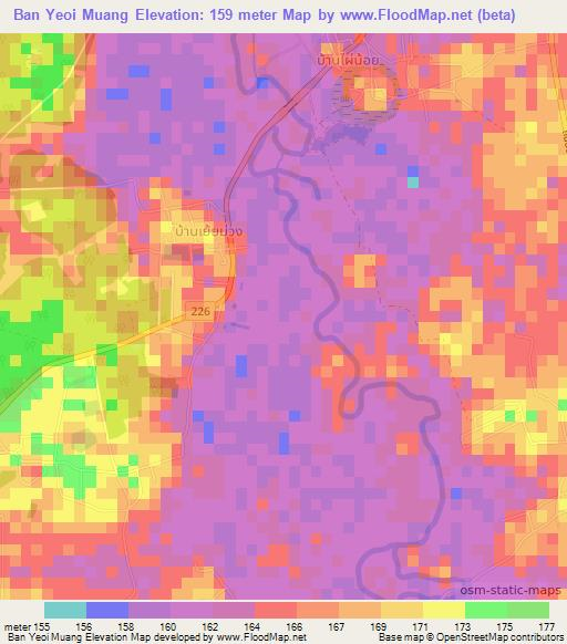 Ban Yeoi Muang,Thailand Elevation Map