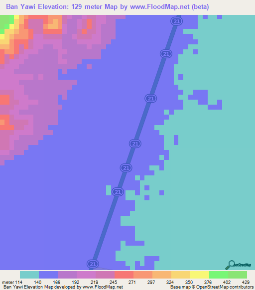 Ban Yawi,Thailand Elevation Map