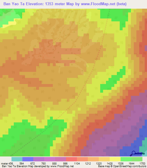 Ban Yao Ta,Thailand Elevation Map