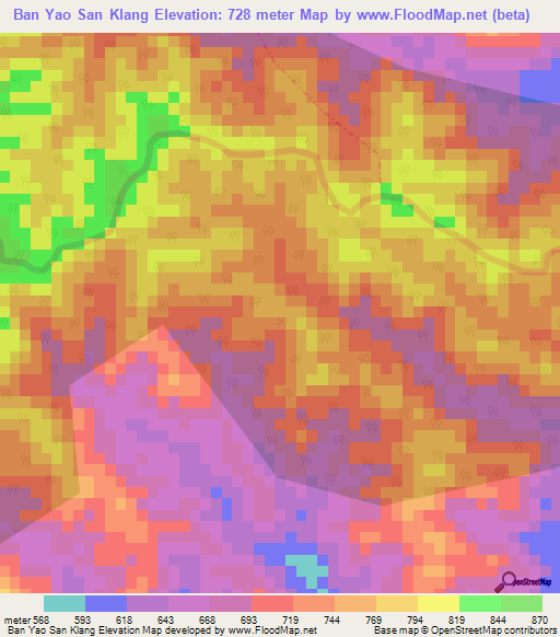 Ban Yao San Klang,Thailand Elevation Map
