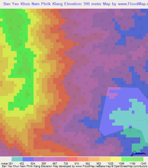 Ban Yao Khun Nam Phrik Klang,Thailand Elevation Map