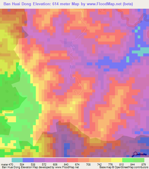 Ban Huai Dong,Thailand Elevation Map