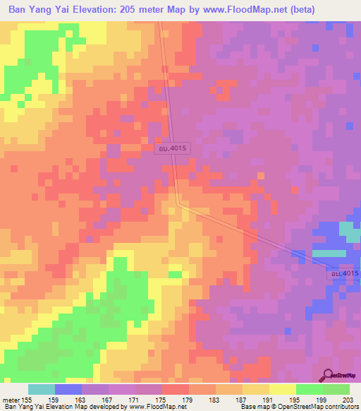 Ban Yang Yai,Thailand Elevation Map
