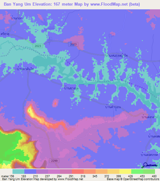 Ban Yang Um,Thailand Elevation Map