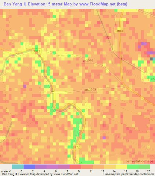 Ban Yang U,Thailand Elevation Map