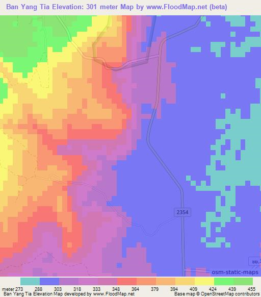 Ban Yang Tia,Thailand Elevation Map
