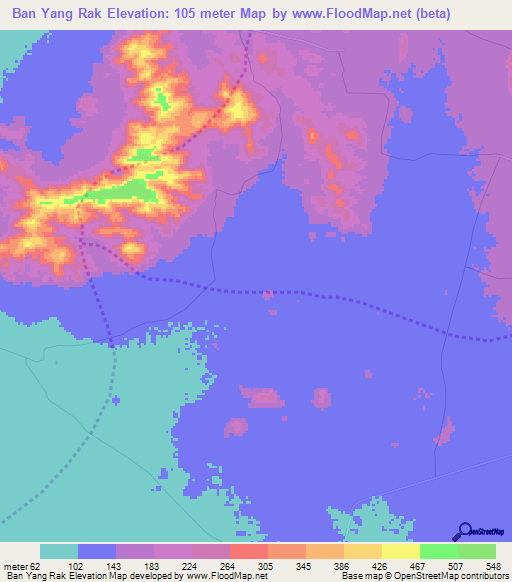 Ban Yang Rak,Thailand Elevation Map
