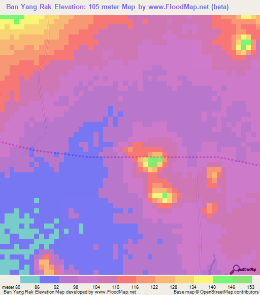 Ban Yang Rak,Thailand Elevation Map